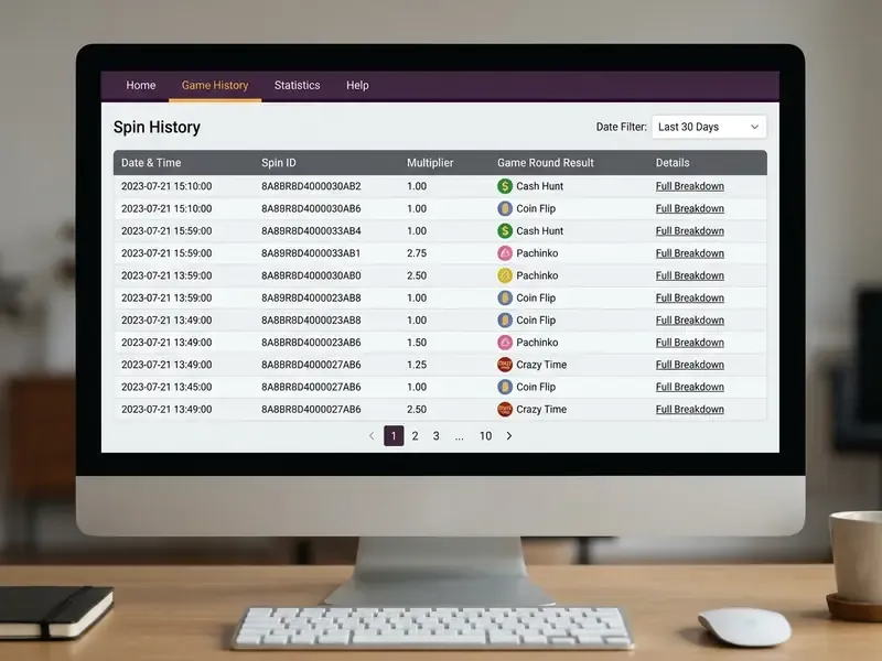 nomini spin history Crazy Time interface