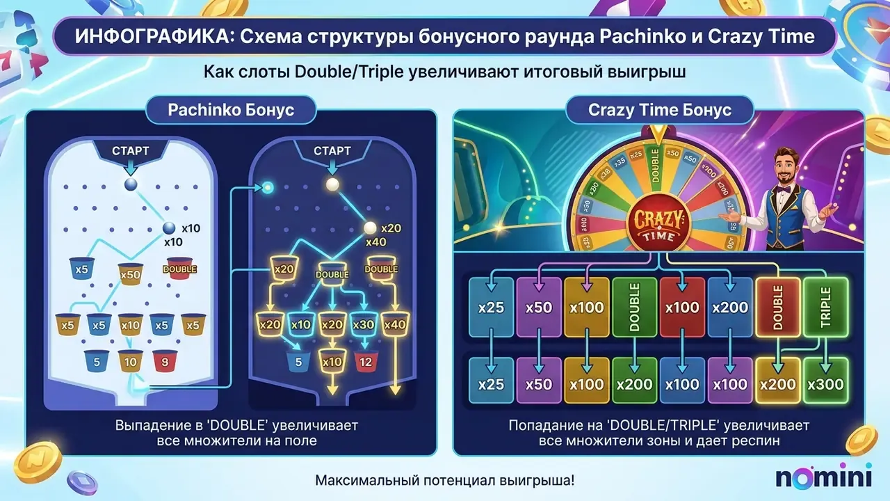 Инфографика множителей Pachinko и Crazy Time