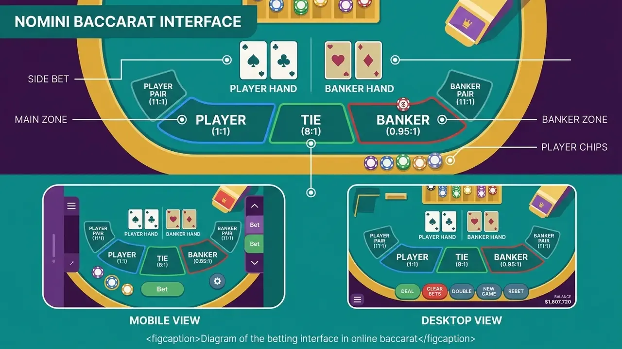 Diagram of the betting interface in online baccarat